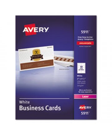 PRINTABLE MICROPERFORATED BUSINESS CARDS WITH SURE FEED TECHNOLOGY, LASER, 2 X 3.5, WHITE, UNCOATED, 2500/BOX