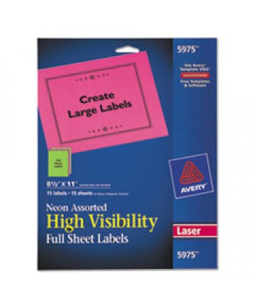 HIGH-VISIBILITY PERMANENT LASER ID LABELS, 8.5 X 11, ASST. NEON, 15/PACK