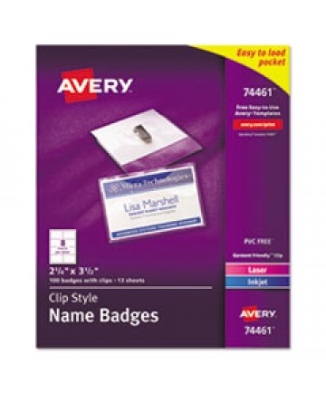CLIP-STYLE BADGE HOLDER WITH LASER/INKJET INSERT, TOP LOAD, 3.5 X 2.25, WHITE, 100/BOX