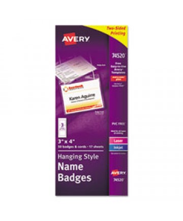 NECKLACE-STYLE BADGE HOLDER W/LASER/INKJET INSERT, TOP LOAD, 4 X 3, WE, 50/BOX
