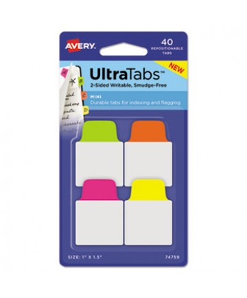 ULTRA TABS REPOSITIONABLE MINI TABS, 1/5-CUT TABS, ASSORTED NEON, 1" WIDE, 40/PACK