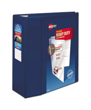 HEAVY-DUTY VIEW BINDER WITH DURAHINGE AND LOCKING ONE TOUCH EZD RINGS, 3 RINGS, 5" CAPACITY, 11 X 8.5, NAVY BLUE