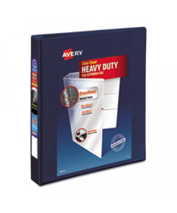 HEAVY-DUTY VIEW BINDER WITH DURAHINGE AND ONE TOUCH EZD RINGS, 3 RINGS, 1" CAPACITY, 11 X 8.5, NAVY BLUE