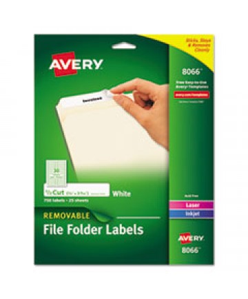 REMOVABLE FILE FOLDER LABELS WITH SURE FEED TECHNOLOGY, 0.66 X 3.44, WHITE, 30/SHEET, 25 SHEETS/PACK