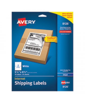 SHIPPING LABELS W/ TRUEBLOCK TECHNOLOGY, INKJET PRINTERS, 5.5 X 8.5, WHITE, 2/SHEET, 25 SHEETS/PACK