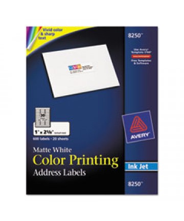 VIBRANT INKJET COLOR-PRINT LABELS W/ SURE FEED, 1 X 2 5/8, MATTE WHITE, 600/PK