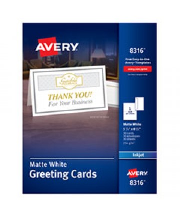 HALF-FOLD GREETING CARDS, INKJET, 5 1/2 X 8.5, MATTE WHITE, 30/BOX W/ENVELOPES