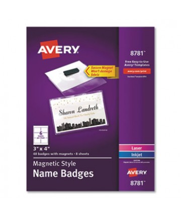 MAGNETIC STYLE NAME BADGE KIT, HORIZONTAL, 4" X 3", WHITE, 48/PACK