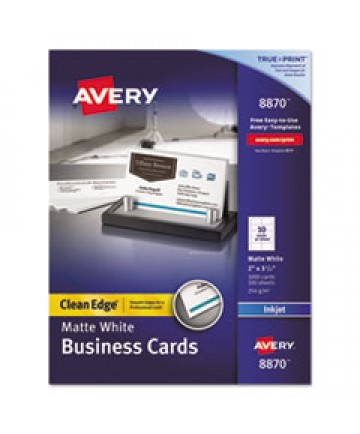 True Print Clean Edge Business Cards, Inkjet, 2 X 3 1/2, White, 1000/box