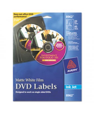 Inkjet Dvd Labels, Matte White, 20/pack