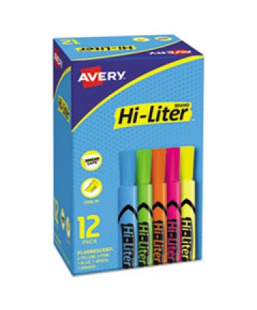 HI-LITER DESK-STYLE HIGHLIGHTERS, CHISEL TIP, ASSORTED COLORS, DOZEN