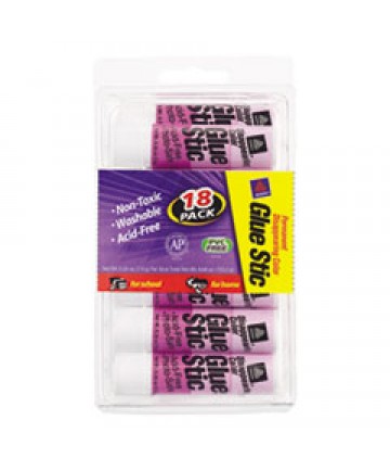 PERMANENT GLUE STIC VALUE PACK, 0.26 OZ, APPLIES PURPLE, DRIES CLEAR, 18/PACK