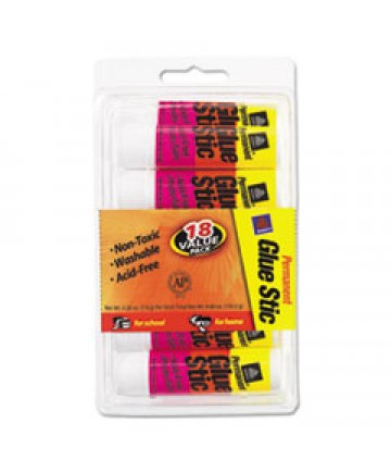 PERMANENT GLUE STIC VALUE PACK, 0.26 OZ, APPLIES WHITE, DRIES CLEAR, 18/PACK