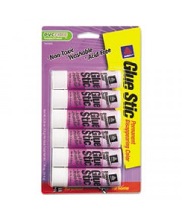 PERMANENT GLUE STIC VALUE PACK, 0.26 OZ, APPLIES PURPLE, DRIES CLEAR, 6/PACK