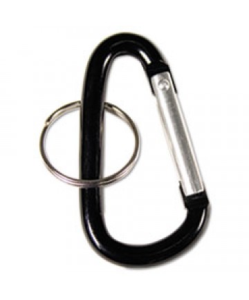 Carabiner Key Chains, Split Key Rings, Aluminum, Black, 10/pack