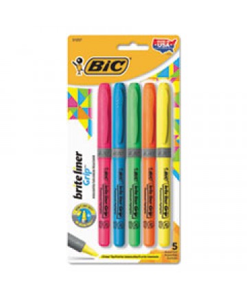 BRITE LINER GRIP POCKET HIGHLIGHTER , CHISEL TIP, ASSORTED COLORS, 5/SET