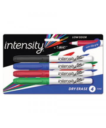 INTENSITY LOW ODOR DRY ERASE MARKER, FINE BULLET TIP, ASSORTED COLORS, 4/SET