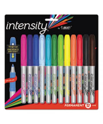 INTENSITY PERMANENT MARKER, FINE BULLET TIP, ASSORTED COLORS, 12/SET