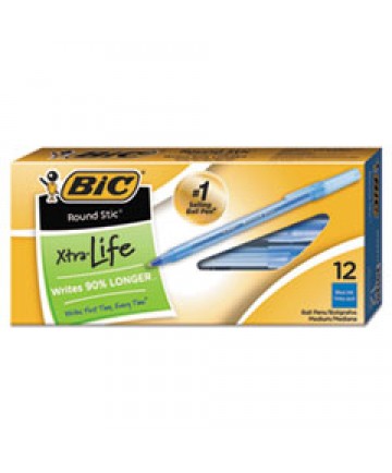 ROUND STIC XTRA LIFE STICK BALLPOINT PEN, 1 MM, BLUE INK, TRANSLUCENT BLUE BARREL, DOZEN
