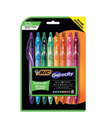 GEL-OCITY QUICK DRY RETRACTABLE GEL PEN, 0.7MM, ASSORTED INK/BARREL, 8/PACK