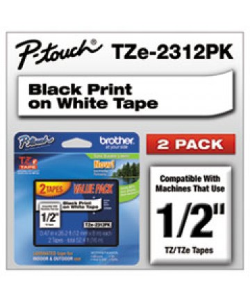 TZE STANDARD ADHESIVE LAMINATED LABELING TAPE, 0.47" X 26.2 FT, BLACK ON WHITE