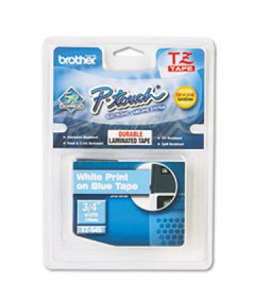 TZE STANDARD ADHESIVE LAMINATED LABELING TAPE, 0.7" X 26.2 FT, BLACK ON BLUE
