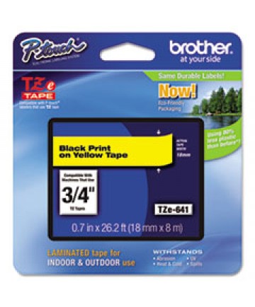 TZE STANDARD ADHESIVE LAMINATED LABELING TAPE, 0.47" X 26.2 FT, BLACK ON YELLOW