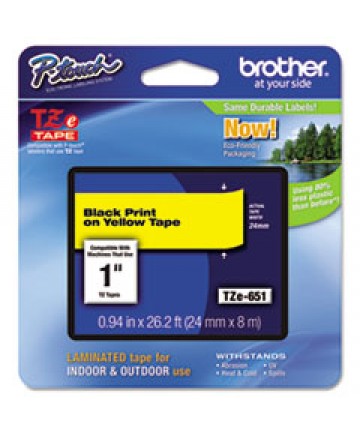 TZE STANDARD ADHESIVE LAMINATED LABELING TAPE, 0.7" X 26.2 FT, BLACK ON YELLOW