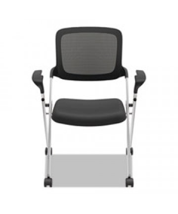 VL314 MESH BACK NESTING CHAIR, BLACK SEAT/BLACK BACK, SILVER BASE