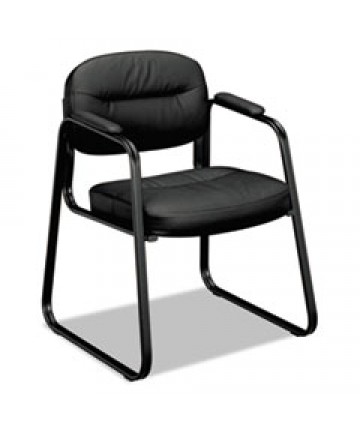 HVL653 LEATHER GUEST CHAIR, 22.25" X 23" X 32", BLACK SEAT/BLACK BACK, BLACK BASE