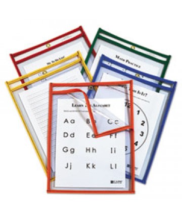 Reusable Dry Erase Pockets, Easy Load, 9 X 12, Assorted Primary Colors, 25/pack