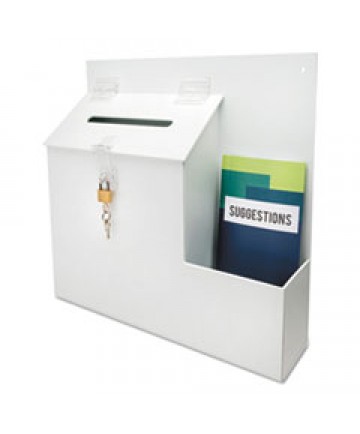 SUGGESTION BOX LITERATURE HOLDER W/LOCKING TOP, 13 3/4 X 3 5/8 X 13, WHITE