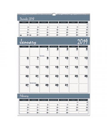 RECYCLED BAR HARBOR THREE-MONTHS-PER-PAGE WALL CALENDAR, 12 X 17, 2020-2022