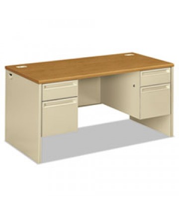 38000 SERIES DOUBLE PEDESTAL DESK, 60" X 30" X 29.5", HARVEST/PUTTY