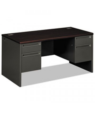 38000 SERIES DOUBLE PEDESTAL DESK, 60" X 30" X 29.5", MAHOGANY/CHARCOAL