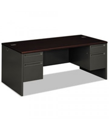 38000 SERIES DOUBLE PEDESTAL DESK, 72" X 36" X 29.5", MAHOGANY/CHARCOAL