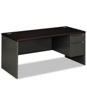 38000 SERIES RIGHT PEDESTAL DESK, 66" X 30" X 29.5", MAHOGANY/CHARCOAL