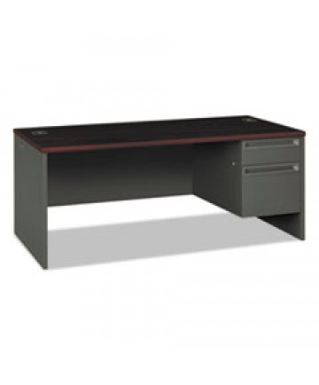 38000 SERIES RIGHT PEDESTAL DESK, 72" X 36" X 29.5", MAHOGANY/CHARCOAL