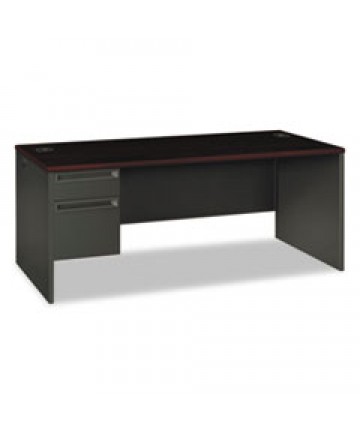 38000 SERIES LEFT PEDESTAL DESK, 72" X 36" X 29.5", MAHOGANY/CHARCOAL
