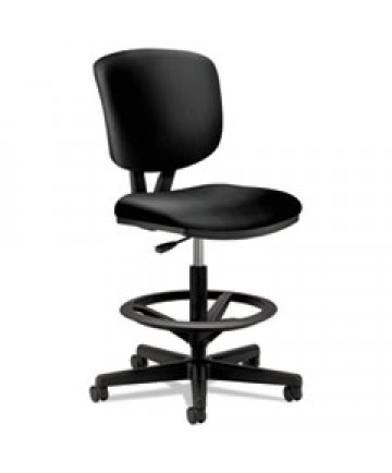 VOLT SERIES LEATHER ADJUSTABLE TASK STOOL, 32.38" SEAT HEIGHT, SUPPORTS UP TO 275 LBS., BLACK SEAT/BLACK BACK, BLACK BASE