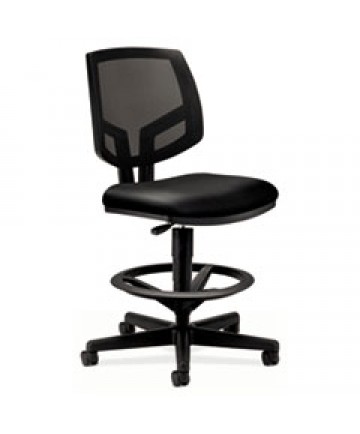 VOLT SERIES MESH BACK ADJUSTABLE LEATHER TASK STOOL, 32.38" SEAT HEIGHT, UP TO 250 LBS., BLACK SEAT/BACK, BLACK BASE