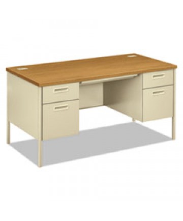 METRO CLASSIC SERIES DOUBLE PEDESTAL DESK, FLUSH PANEL SCS, 60" X 30" X 29.5", HARVEST/PUTTY