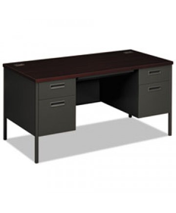 METRO CLASSIC SERIES DOUBLE PEDESTAL DESK, FLUSH PANEL, 60" X 30" X 29.5", MAHOGANY/CHARCOAL