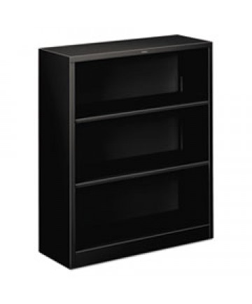 Metal Bookcase, Three-Shelf, 34-1/2w X 12-5/8d X 41h, Black