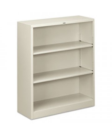 Metal Bookcase, Three-Shelf, 34-1/2w X 12-5/8d X 41h, Light Gray