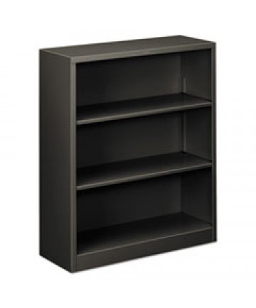 Metal Bookcase, Three-Shelf, 34-1/2w X 12-5/8d X 41h, Charcoal