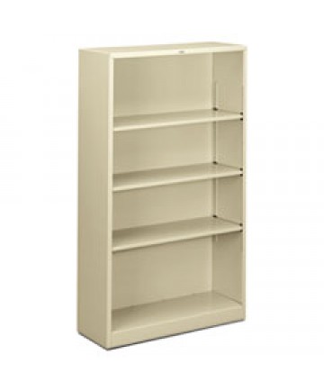 Metal Bookcase, Four-Shelf, 34-1/2w X 12-5/8d X 59h, Putty