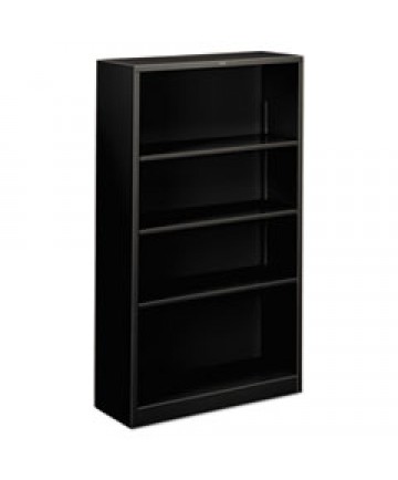 Metal Bookcase, Four-Shelf, 34-1/2w X 12-5/8d X 59h, Black