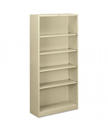 Metal Bookcase, Five-Shelf, 34-1/2w X 12-5/8d X 71h, Putty