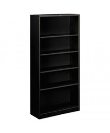 Metal Bookcase, Five-Shelf, 34-1/2w X 12-5/8w X 71h, Black
